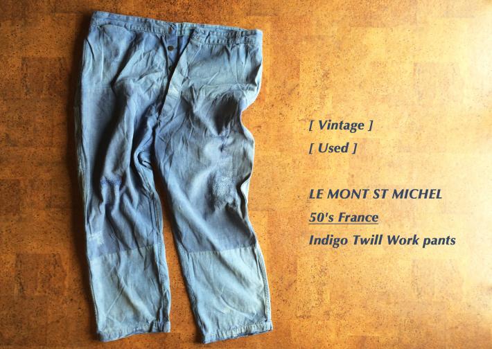 Vintage/ Used/ 50's France/ Indigo Twill Workpants