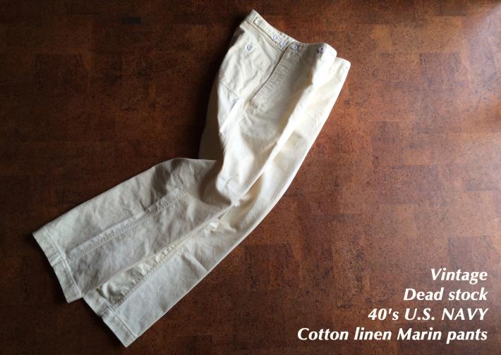 Vintage / Dead stock / 40's U.S. NAVY / Cotton linen pants