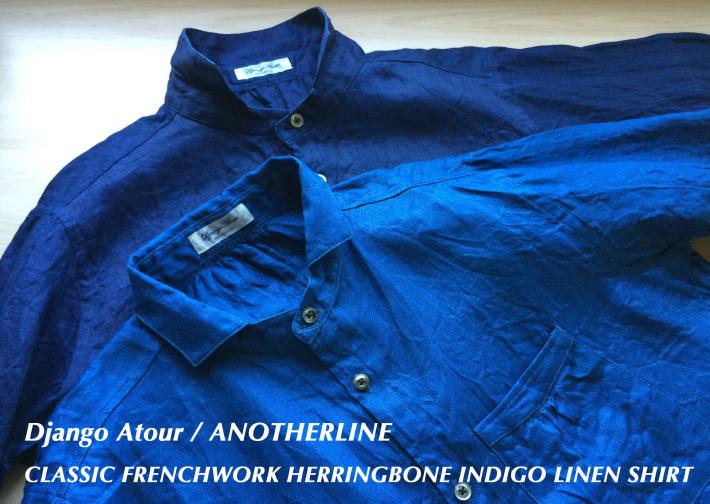 Django Atour / ANOTHERLINE / CLASSIC FRENCHWORK HERRINGBONE INDIGO LINEN SHIRT